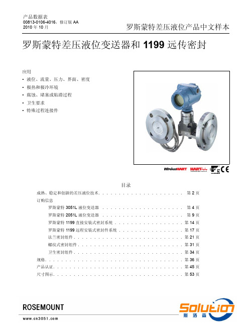 罗斯蒙特差压液位变送器和 1199 远传密封