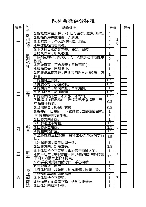 队列会操评分标准