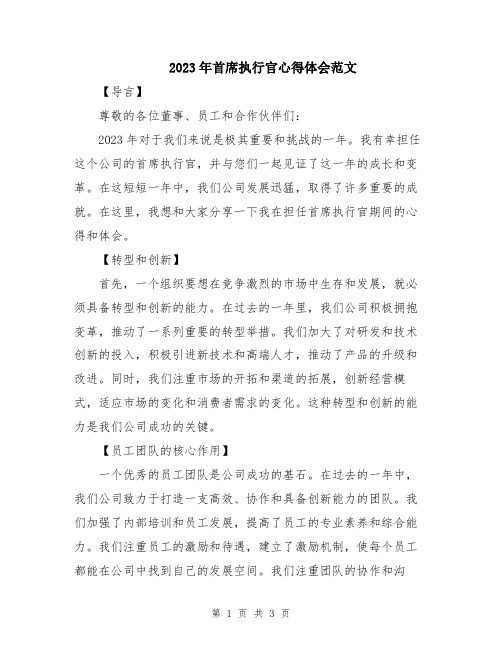 2023年首席执行官心得体会范文