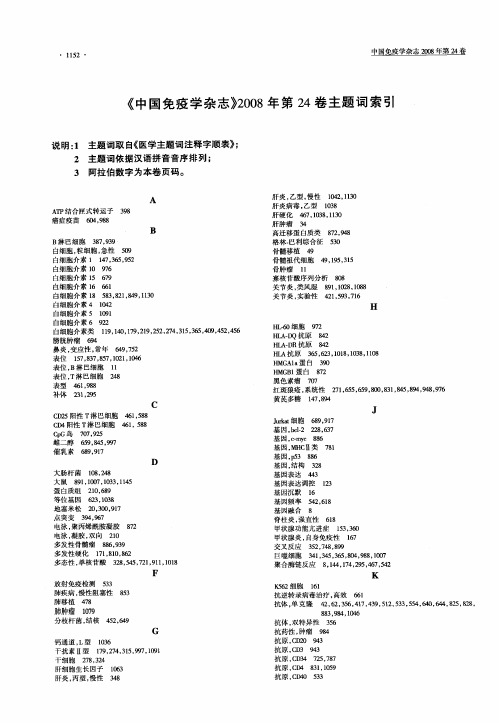 《中国免疫学杂志》2008年第24卷主题词索引