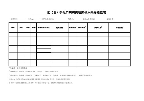 空表 疾控手足口病病例临床标本采样登记空表