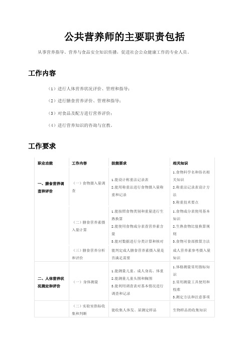 公共营养师的主要职责包括