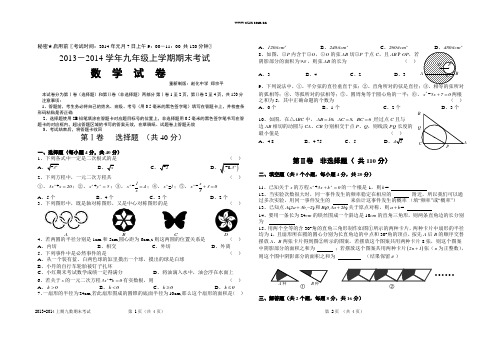 四川省自贡市2013-2014学年九年级(上)期末统一检测数学试题(含答案)