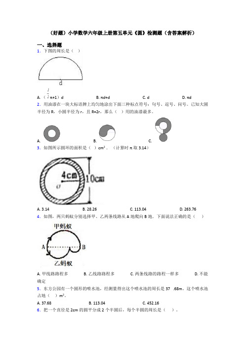 (好题)小学数学六年级上册第五单元《圆》检测题(含答案解析)