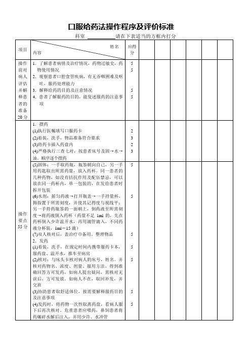 口服给药法操作程序及评价标准