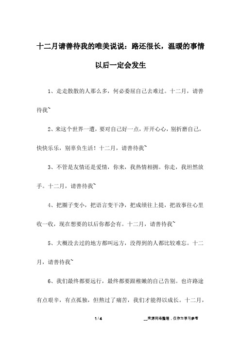 十二月请善待我的唯美说说：路还很长,温暖的事情以后一定会发生