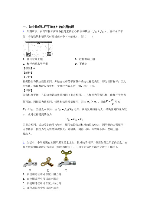 2020-2021备战中考物理与杠杆平衡条件的应用问题有关的压轴题附答案