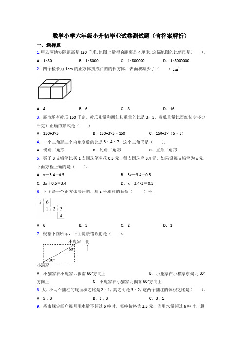 数学小学六年级小升初毕业试卷测试题(含答案解析)