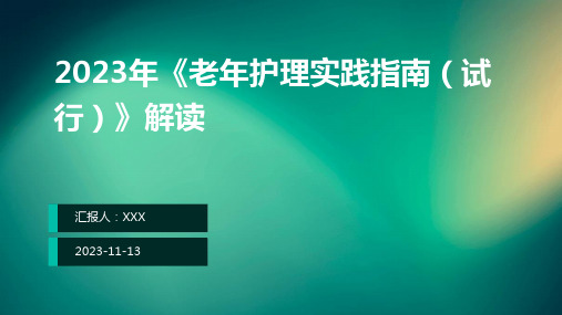 2023年《老年护理实践指南(试行)》解读ppt课件