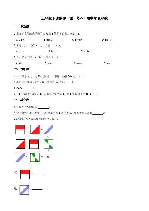 五年级下册数学一课一练-5.1用字母表示数 西师大版(含答案)