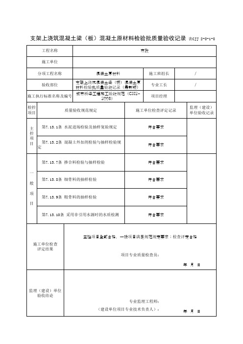 支架上浇筑混凝土梁(板)混凝土原材料检验批质量验收记录(最新版)