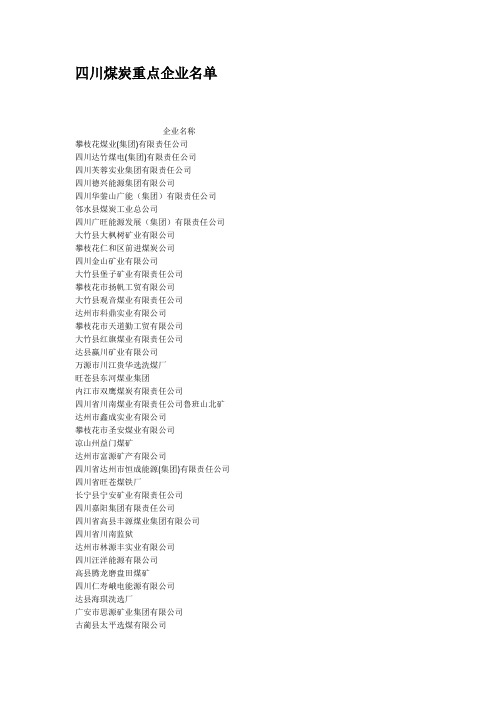四川煤炭重点企业名单