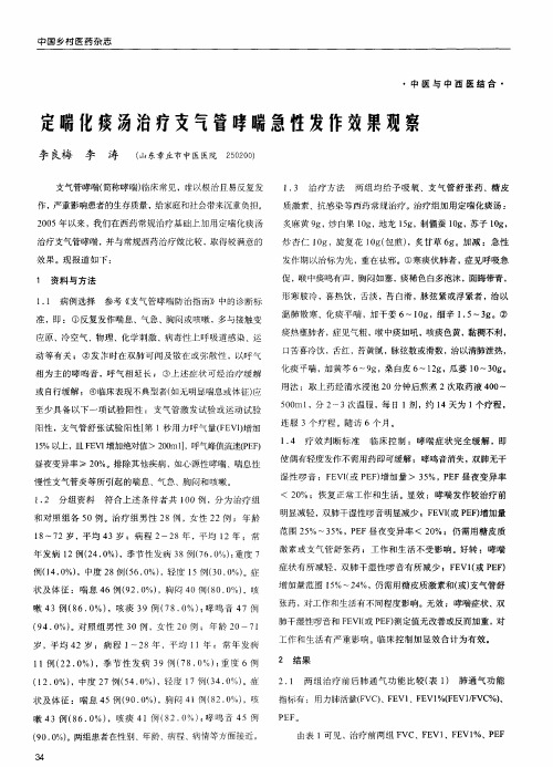 定喘化痰汤治疗支气管哮喘急性发作效果观察