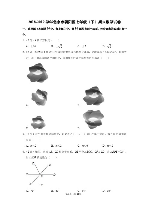 2018-2019学年北京市朝阳区七年级(下)期末数学试卷