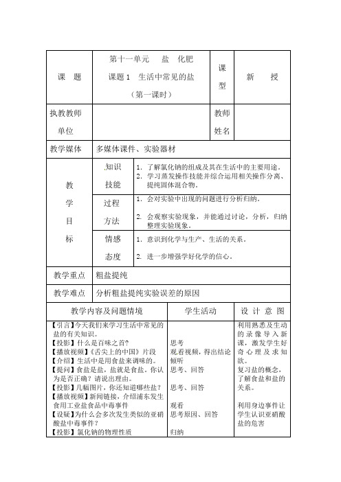 生活中常见的盐(一)教案