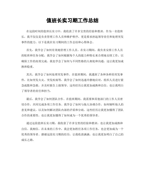 值班长实习期工作总结