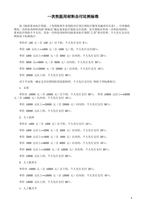 一次性医用材料自付比例标准