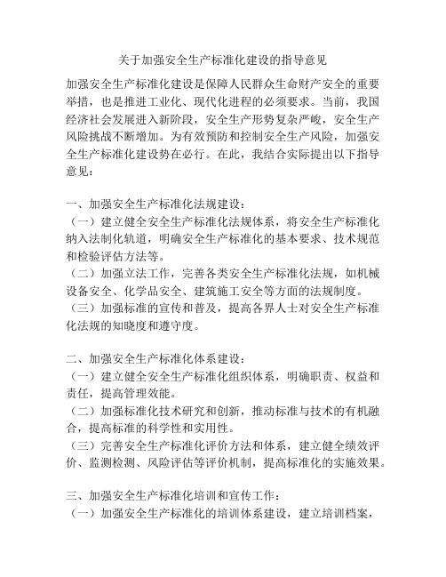 关于加强安全生产标准化建设的指导意见