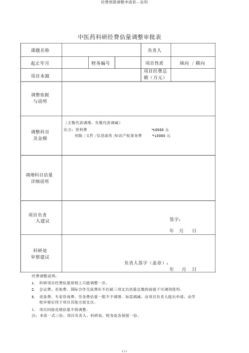 经费预算调整申请表--实用