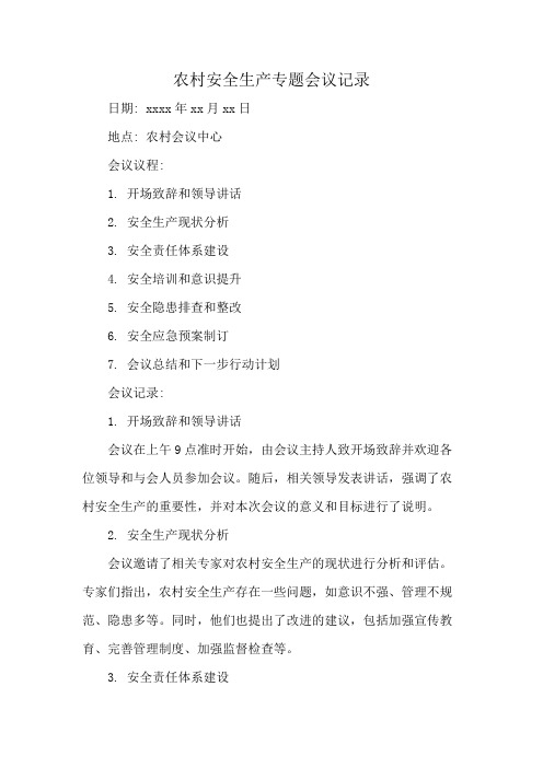 农村安全生产专题会议记录