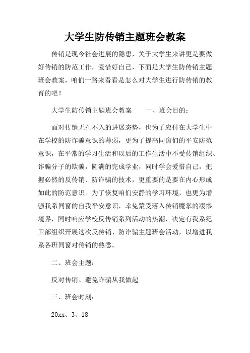 大学生防传销主题班会教案