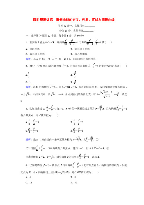 2018届高考数学二轮复习 第1部分 专题六 解析几何 1-6-2 圆锥曲线的定义、性质,直线与