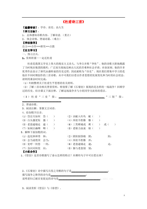 金识源七年级语文上册 第五单元 30《杜甫诗三首》导学案 鲁教版五四制