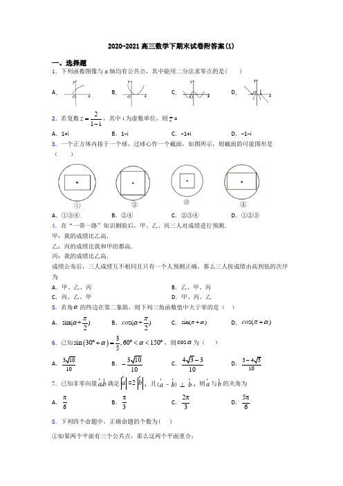 2020-2021高三数学下期末试卷附答案(1)