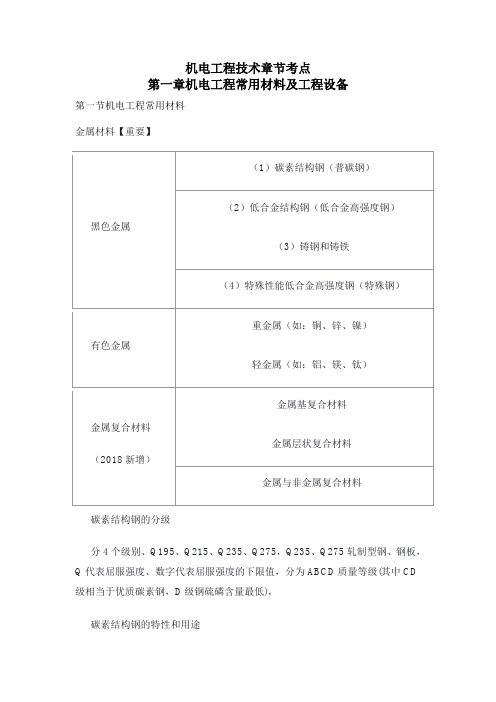 机电工程技术章节考点(一)