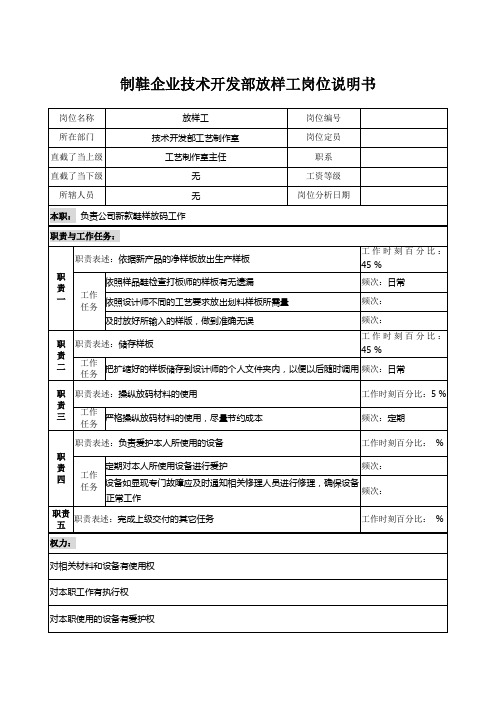 制鞋企业技术开发部放样工岗位说明书