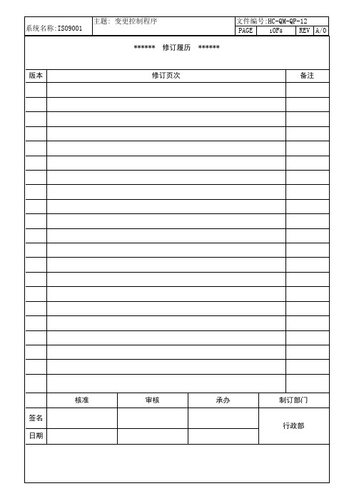 ISO 9001：2015版全套体系文件 变更控制程序