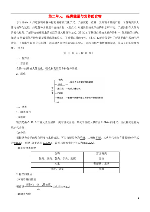 2019高中化学 专题2 营养均衡与人体健康 第2单元 提供能量与营养的食物学案 苏教版选修1