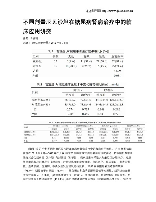 不同剂量厄贝沙坦在糖尿病肾病治疗中的临床应用研究