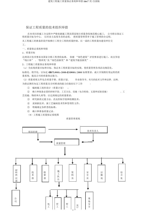 建筑工程施工质量保证体系和措施(doc7页)全面版