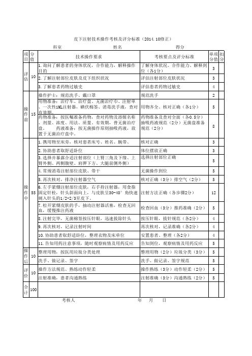 护理操作-皮下注射技术操作考核及评分标准