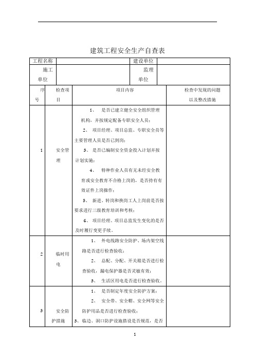 建筑工程安全生产自查表