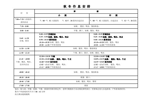 幼儿园一日生活安排时间作息表格版