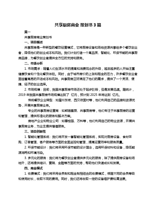 共享厨房商业 策划书3篇