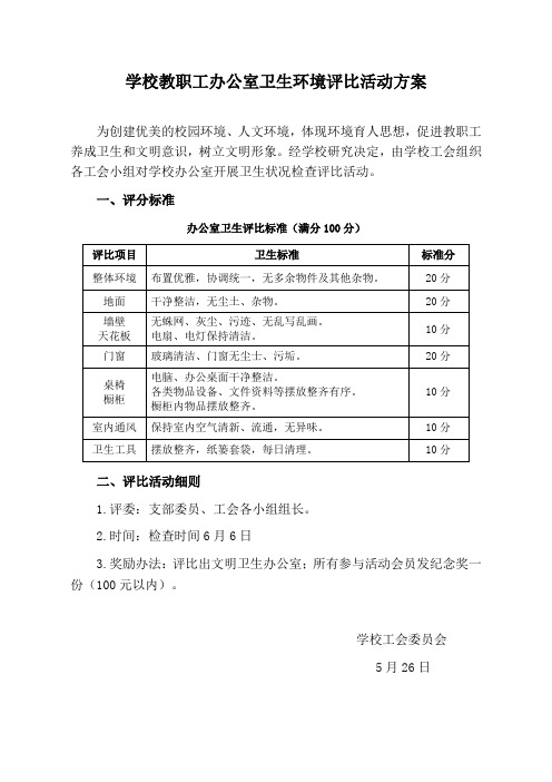 学校教职工办公室卫生环境评比活动方案