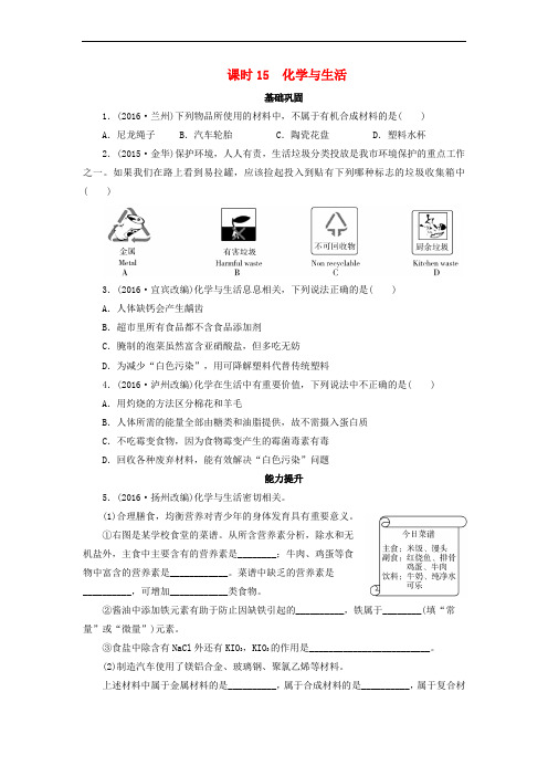 广东省2017年中考化学 第1部分 化学与社会发展 课时15 化学与生活课时作业