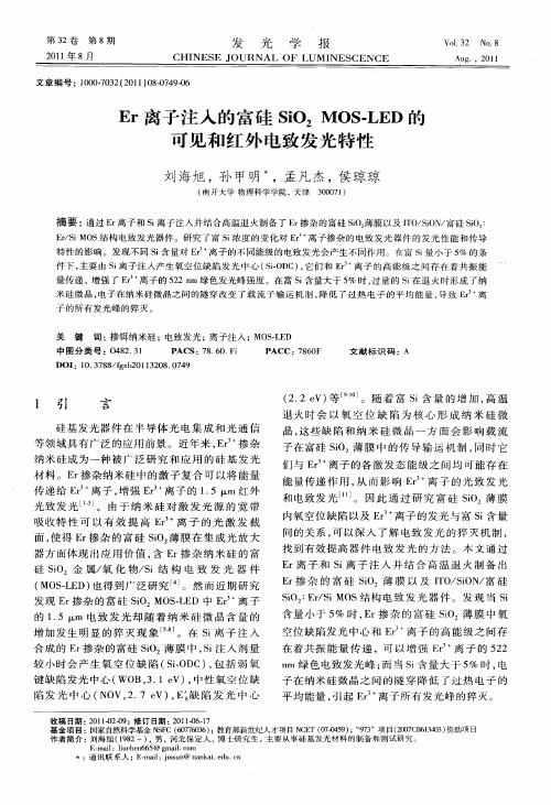 Er离子注入的富硅SiO2 MOS-LED的可见和红外电致发光特性