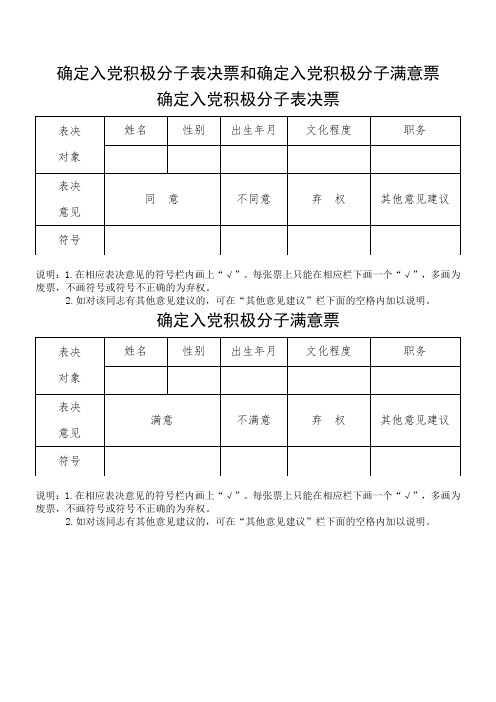 确定入党积极分子表决票和确定入党积极分子满意票