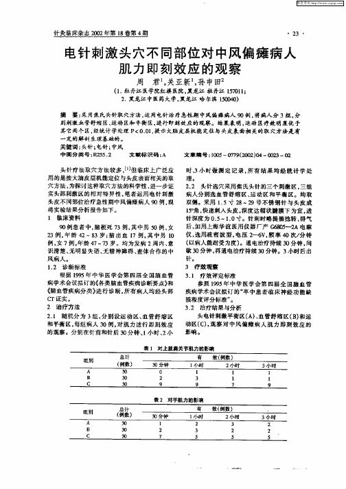 电针刺激头穴不同部位对中风偏瘫病人肌力即刻效应的观察