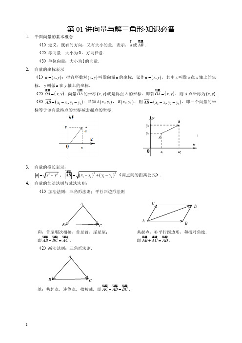 高考数学第01讲向量与解三角形_知识必备(1)(可复印)