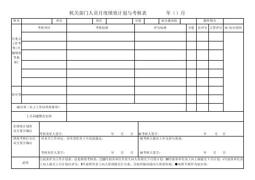 公司月绩效考核表