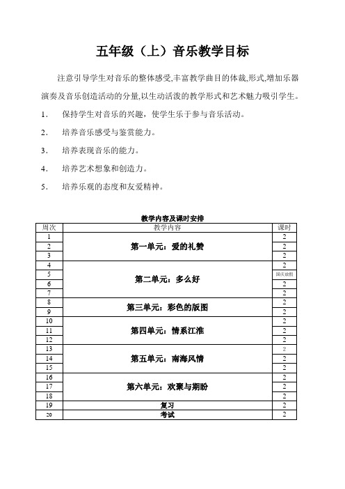 苏教版五年级上册音乐教案一、二单元