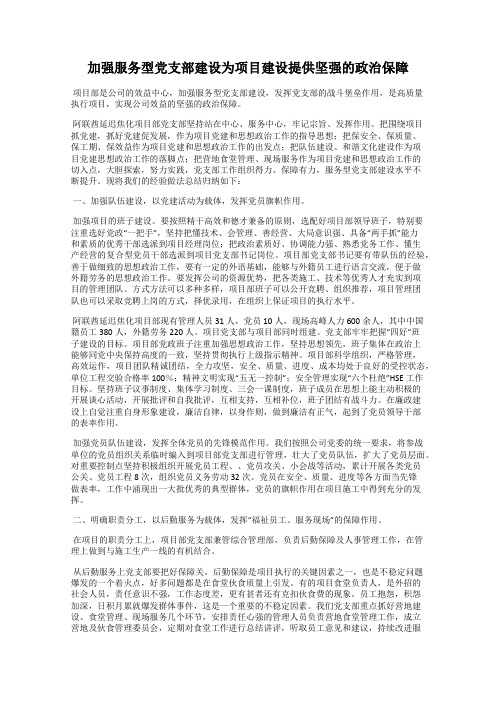 加强服务型党支部建设为项目建设提供坚强的政治保障