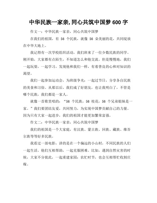 中华民族一家亲,同心共筑中国梦600字