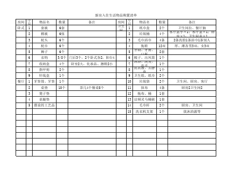 新房入住生活物品购置清单