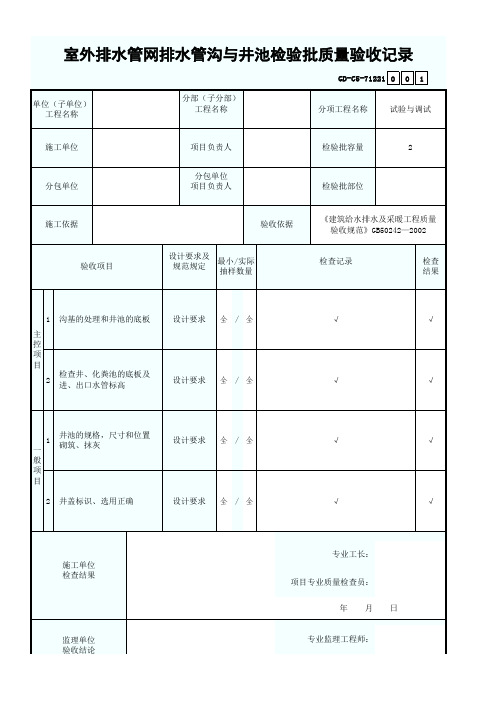 室外排水管网排水管沟与井池检验批质量验收记录-001